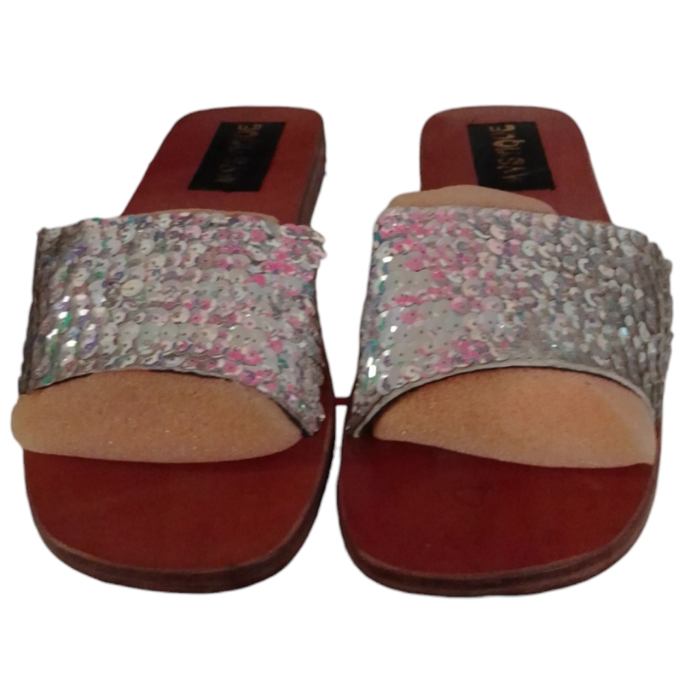 Mystique Silver Sequined Slide Sandals Size 5 Brand NEW With Out Box